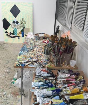 VRA19 - Farah Atassi Artist Studio - Interior with Tulips and Daisies 2015